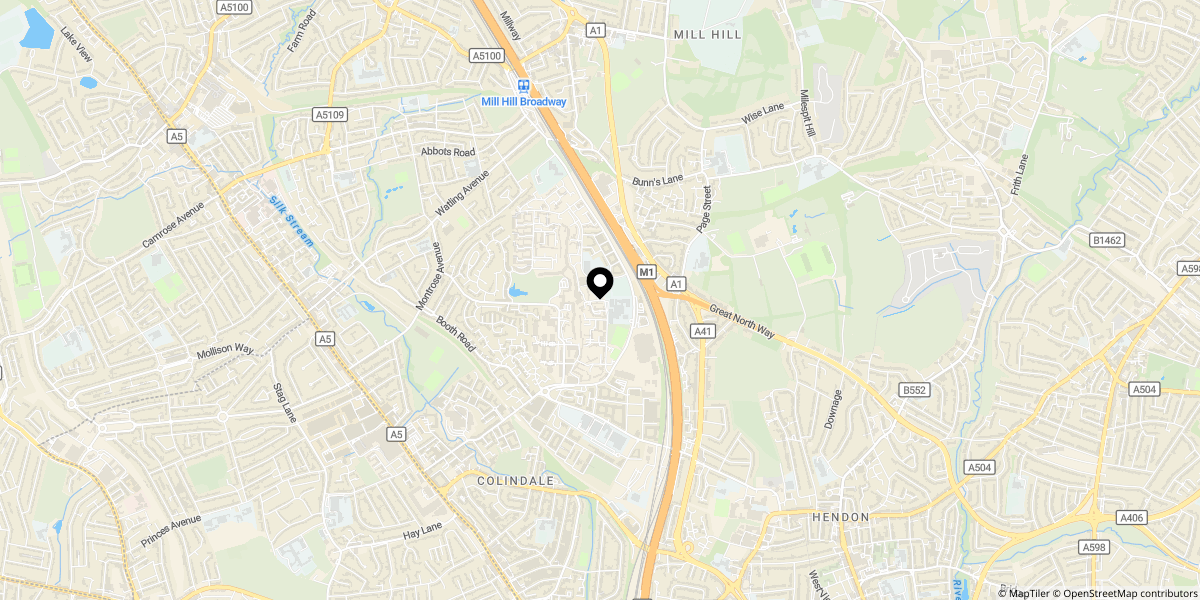 Approximate location of Ruby Way, NW9