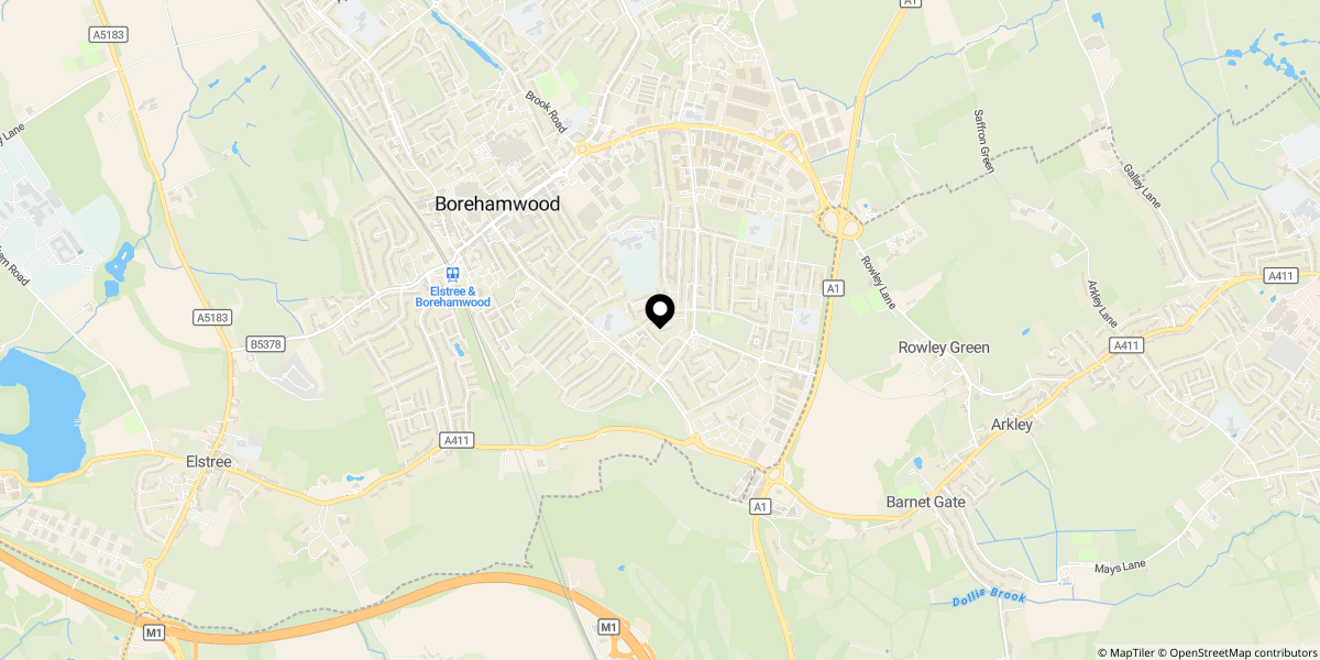 Approximate location of Cleveland Crescent, Borehamwood, WD6 2EP